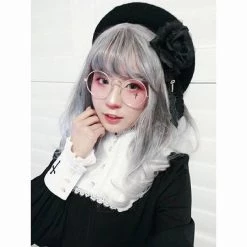 Cosplayc ANTIQUE MOON Silver Ombre Medium Length Ash Grey Wig With Bangs NEW