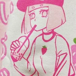 Printful NEW ICHIGO MILK TEA いちごミルク Strawberry Milk Tea Sweater Pink By Fawnbomb