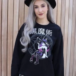 Printful 'BLACK MAGIC' Sweater // 黒魔術 Kuromajutsu Black Long Sleeve Pullover Sweater By Fawnbomb NEW