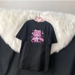 Printify Kawaii Springtime Sakura T-Shirt (Black)