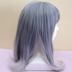 Cosplayc ANTIQUE MOON Silver Ombre Medium Length Ash Grey Wig With Bangs NEW