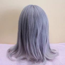 Cosplayc ANTIQUE MOON Silver Ombre Medium Length Ash Grey Wig With Bangs NEW