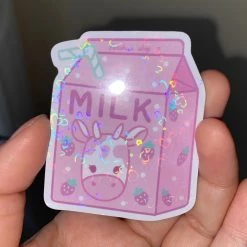 Peachiie Shop NEW Holographic Strawberry Cow Sticker