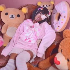 Printful NEW ICHIGO MILK TEA いちごミルク Strawberry Milk Tea Sweater Pink By Fawnbomb