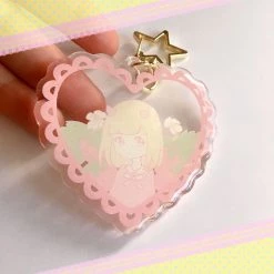 Peachiieshop CLEARANCE Strawberry Demon Baby Clear Glitter Keychain By Fawnbomb Enamel Pins, Charms, Etc.