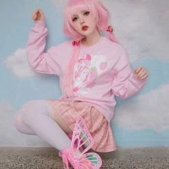 Printful NEW ICHIGO MILK TEA いちごミルク Strawberry Milk Tea Sweater Pink By Fawnbomb
