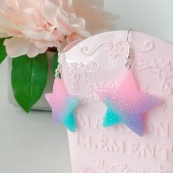 Peachiieshop Glitter Star Pastel Rainbow Earrings NEW