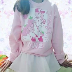 Printful NEW ICHIGO MILK TEA いちごミルク Strawberry Milk Tea Sweater Pink By Fawnbomb