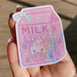 Peachiie Shop NEW Holographic Strawberry Cow Sticker