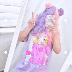 Printify Peachiie Girl T-Shirt (Lilac) By Fawnbomb