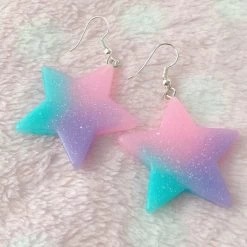 Peachiieshop Glitter Star Pastel Rainbow Earrings NEW