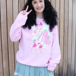 Printful NEW ICHIGO MILK TEA いちごミルク Strawberry Milk Tea Sweater Pink By Fawnbomb