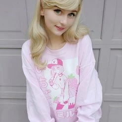 Printful NEW ICHIGO MILK TEA いちごミルク Strawberry Milk Tea Sweater Pink By Fawnbomb