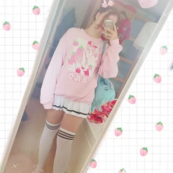 Printful NEW ICHIGO MILK TEA いちごミルク Strawberry Milk Tea Sweater Pink By Fawnbomb