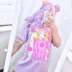 Printify Peachiie Girl T-Shirt (Lilac) By Fawnbomb