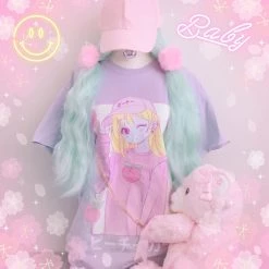 Printify Peachiie Girl T-Shirt (Lilac) By Fawnbomb