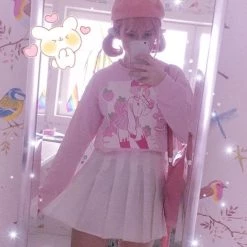 Printful NEW ICHIGO MILK TEA いちごミルク Strawberry Milk Tea Sweater Pink By Fawnbomb