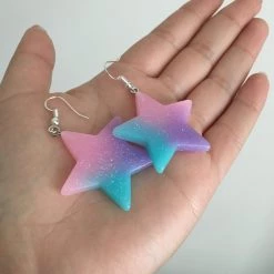 Peachiieshop Glitter Star Pastel Rainbow Earrings NEW