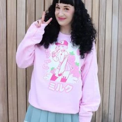 Printful NEW ICHIGO MILK TEA いちごミルク Strawberry Milk Tea Sweater Pink By Fawnbomb