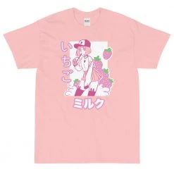 Printful Apparel ICHIGO MILK TEA / いちごミルク/ Strawberry Milk Tea T-Shirt (Pink) By Fawnbomb