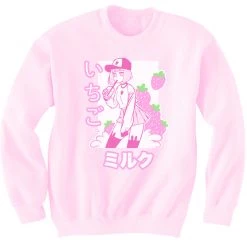 Printful NEW ICHIGO MILK TEA いちごミルク Strawberry Milk Tea Sweater Pink By Fawnbomb