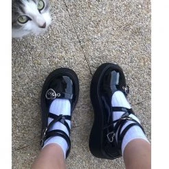 Peachiie Shop E-Girl Ballerina Heart Buckle Platform Shoes NEW