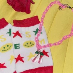 Peachiie Shop NEW Pink Cherry Acrylic Chain Necklace