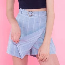 Aliexpress NEW PASTEL Heart Buckle Plaid High Waisted Skirt ( 3 Colours)