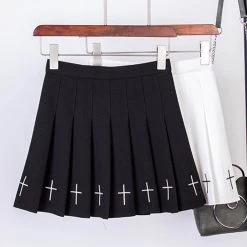 Aliexpress YAMI KAWAII Gothic Cross Pleated Mini Skirt In Black Or White