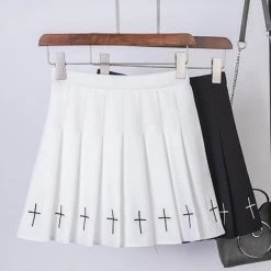 Aliexpress YAMI KAWAII Gothic Cross Pleated Mini Skirt In Black Or White