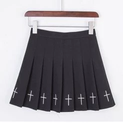 Aliexpress YAMI KAWAII Gothic Cross Pleated Mini Skirt In Black Or White