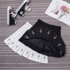 Aliexpress YAMI KAWAII Gothic Cross Pleated Mini Skirt In Black Or White